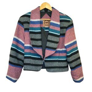 EUC Mid-West Garment Co. Striped Shawl Collar Cropped Mauve, Teal & Gray Jacket